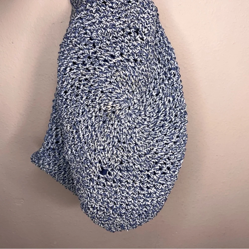 Blue White Crocheted Crochet Purse Boho Bohemian Lined Beach Hippie Vacation